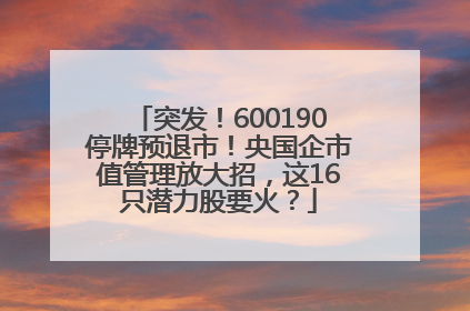 突发！600190停牌预退市！央国企市值管理放大招，这16只潜力股要火？